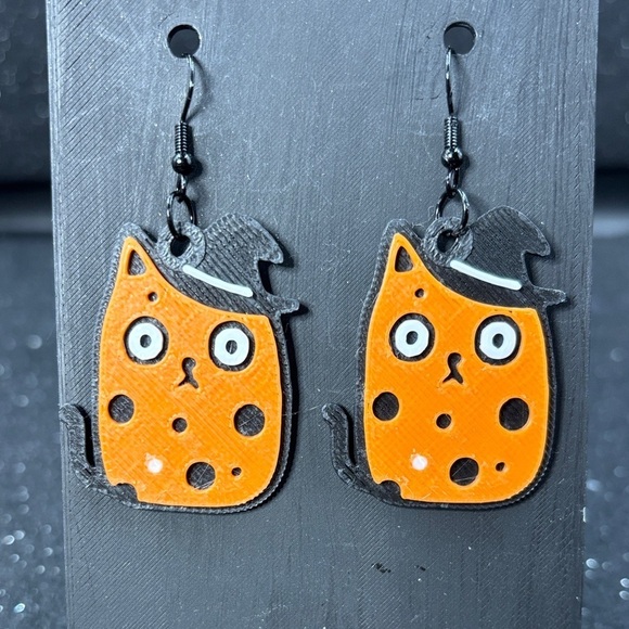 Jewelry - 🎃 Black Cat Halloween Earrings – Spooky Orange Cat with Witch Hat Dangles